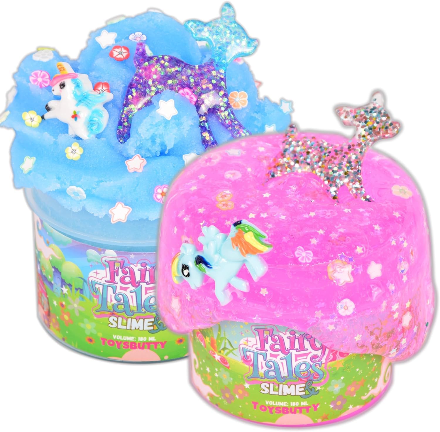 FINOCLAY 2 Slime Pack Clear Crystal Slime & Cloud Slime Kit for Girls Boys Create with Kids Fairy Tales Theme Premade Slime Making kit 8 Slime Accessories 2 Big Slime Charms Putty Set Slime Kits